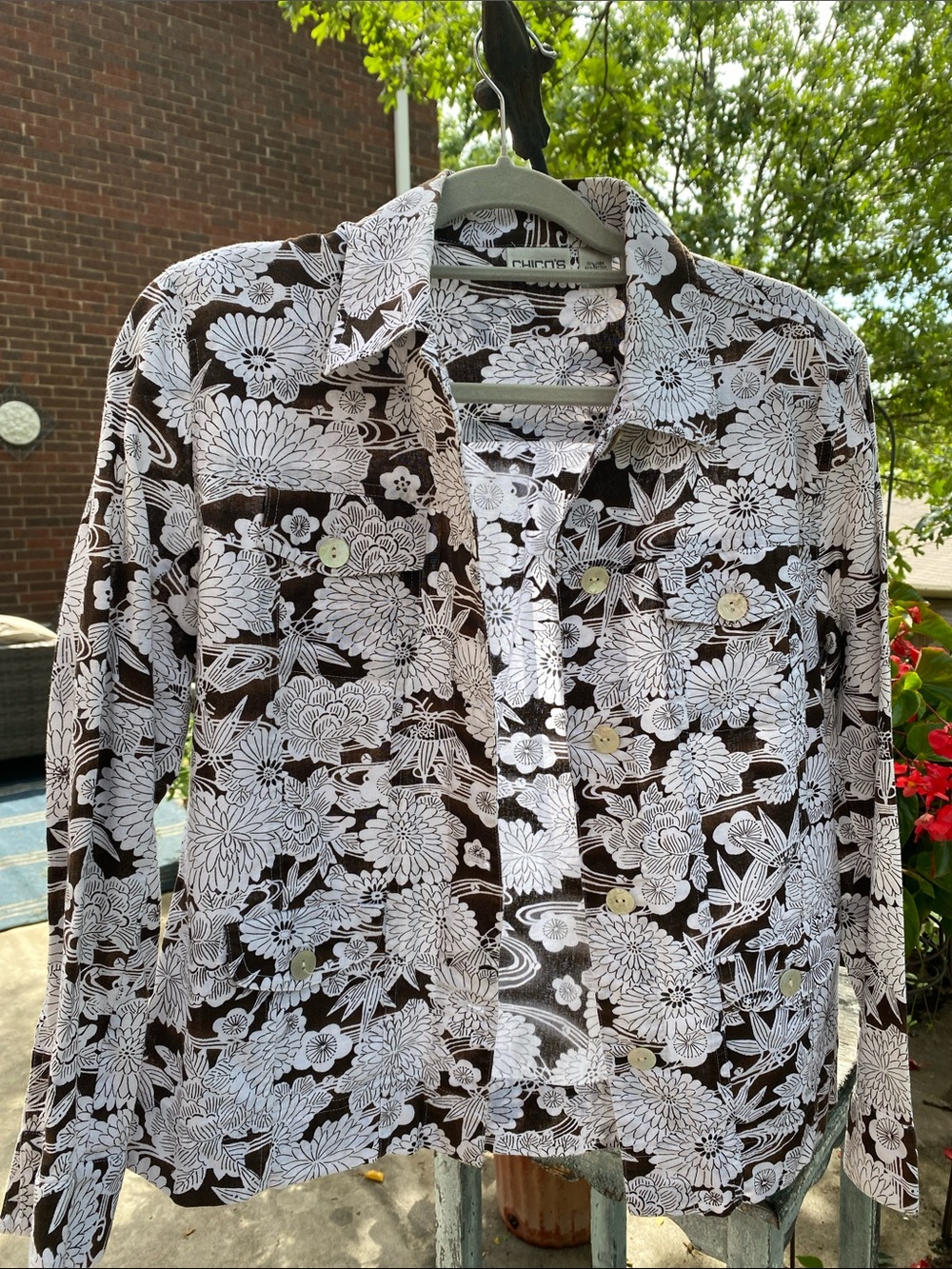 Chico's Brown and White Floral Button-Down Jacket